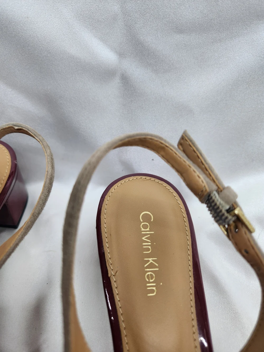 Calvin Klein Taupe Suede Pointed Slingback Kitten Heel